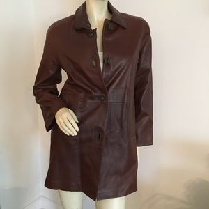 brown Leather button up trench coat size xs